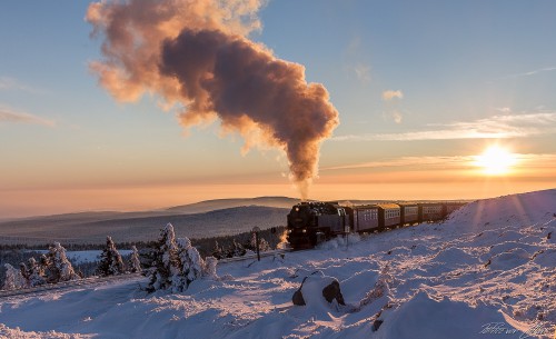 Harzer Schmalspurbahn Sonnenuntergang